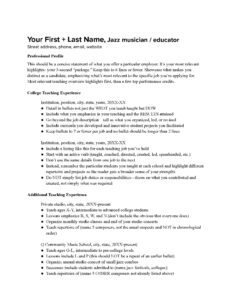 Musician CV Examples - Jazz Page 1