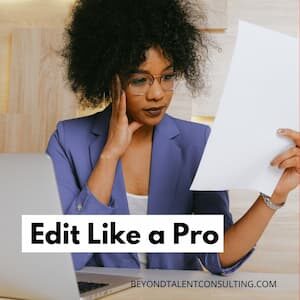 Image of woman reading a draft letter with caption "Edit like a pro"