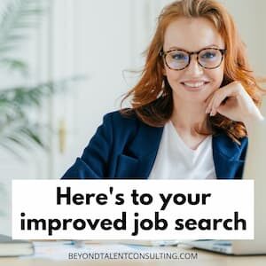 image of smiling woman at a laptop with the caption "Here's to your improved job search"