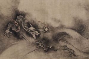 Painting of a dragon holding a pearl